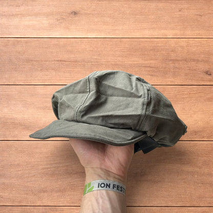 Vintage style newsboy painter flat cap beret in khaki green.