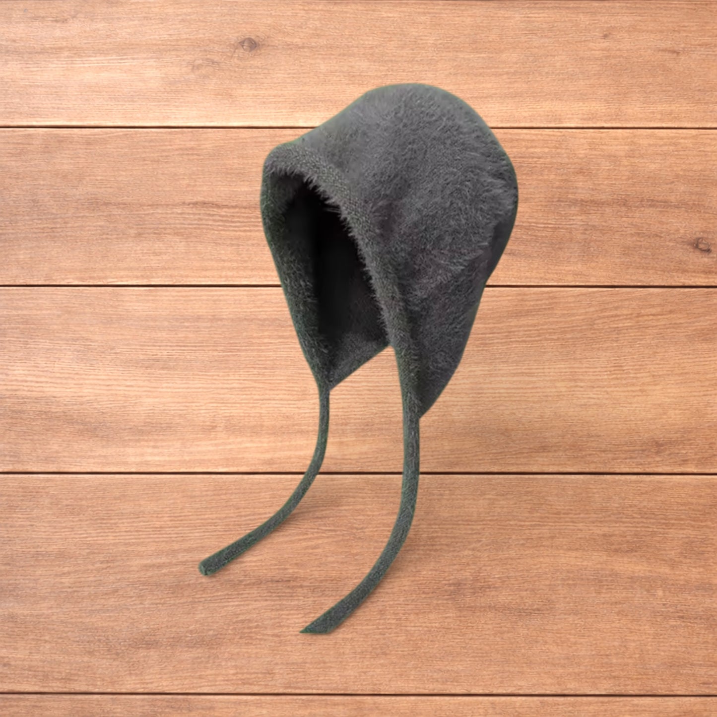 Lovely Y2k Japanese knitted beanie bonnet ear flap hat in mid grey.