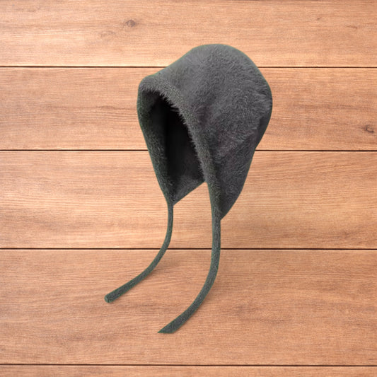 Lovely Y2k Japanese knitted beanie bonnet ear flap hat in mid grey.