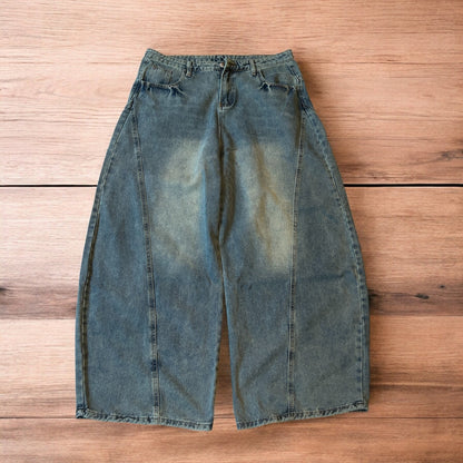 Incredible vintage style baggy wide leg skater fit jeans with fade in light blue.