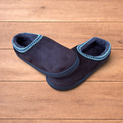 Brown faux suede mules clogs shoes with faux fur lining and rubber grippy sole