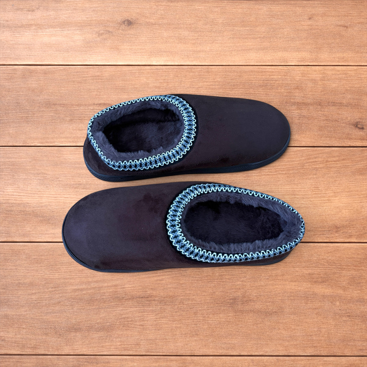 Brown faux suede mules clogs shoes with faux fur lining and rubber grippy sole
