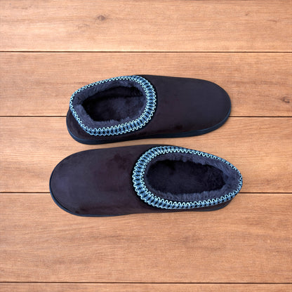 Brown faux suede mules clogs shoes with faux fur lining and rubber grippy sole