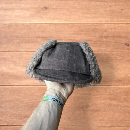 Fluffy Woolen padded trapper deer stalker hat cap in brown.