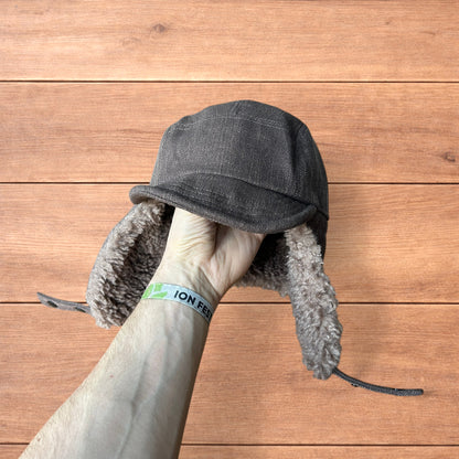 Fluffy Woolen padded trapper deer stalker hat cap in brown.