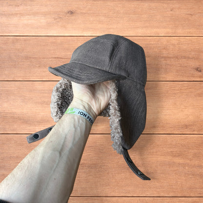 Fluffy Woolen padded trapper deer stalker hat cap in brown.