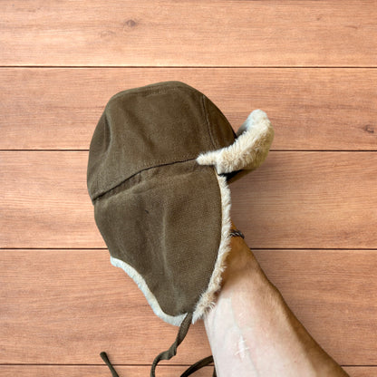 Russian ushanka trapper ear flap winter hat in brown/beige colour way.