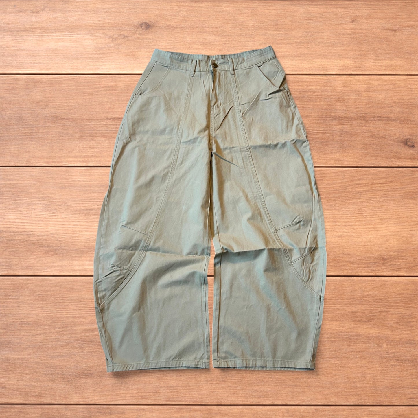 Vintage Military style baggy wide leg cargo trousers in beige.