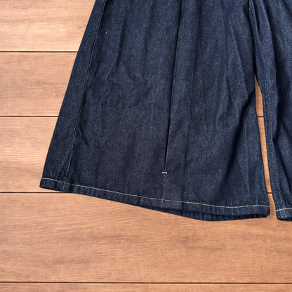 Super baggy wide leg raw denim style 3/4 shorts jorts in dark indigo blue.