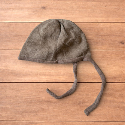 Lovely Y2k Japanese knitted beanie bonnet ear flap hat in coffee brown.