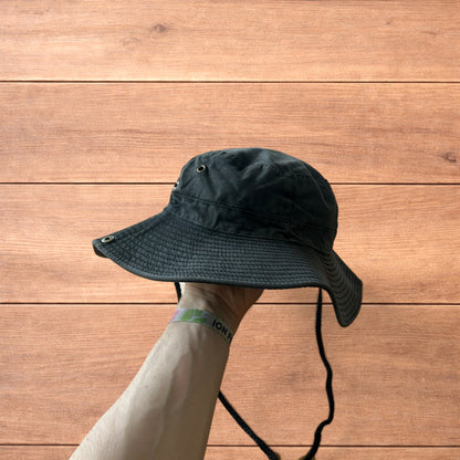 Vintage style denim fishermans boonie hat in washed black.