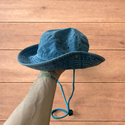 Vintage style denim fishermans boonie hat in mid blue.