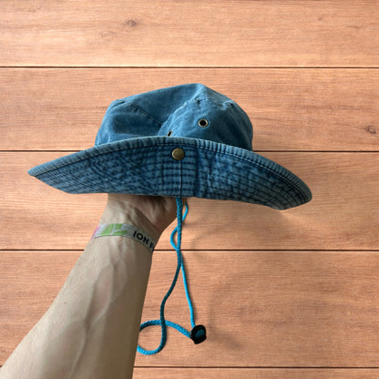 Vintage style denim fishermans boonie hat in mid blue.