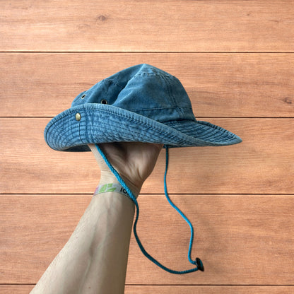 Vintage style denim fishermans boonie hat in mid blue.