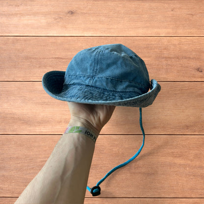 Vintage style denim fishermans boonie hat in mid blue.