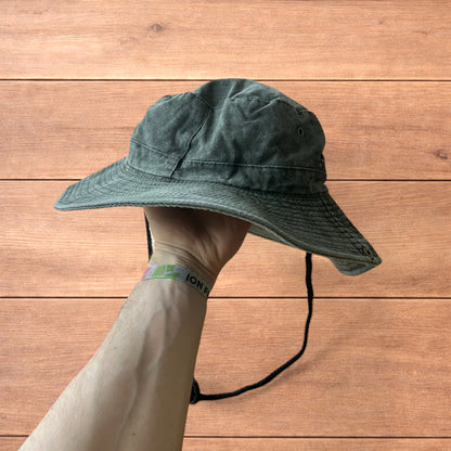 Vintage style denim fishermans boonie hat in khaki green.