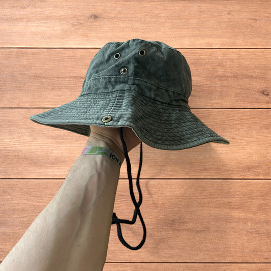Vintage style denim fishermans boonie hat in khaki green.