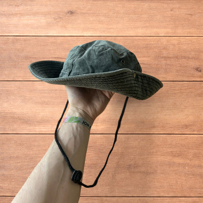Vintage style denim fishermans boonie hat in khaki green.