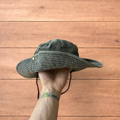 Vintage style denim fishermans boonie hat in khaki green.