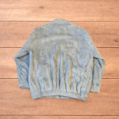 Pale blue fluffy fleece full zip jacket with elasticated hem and high neck