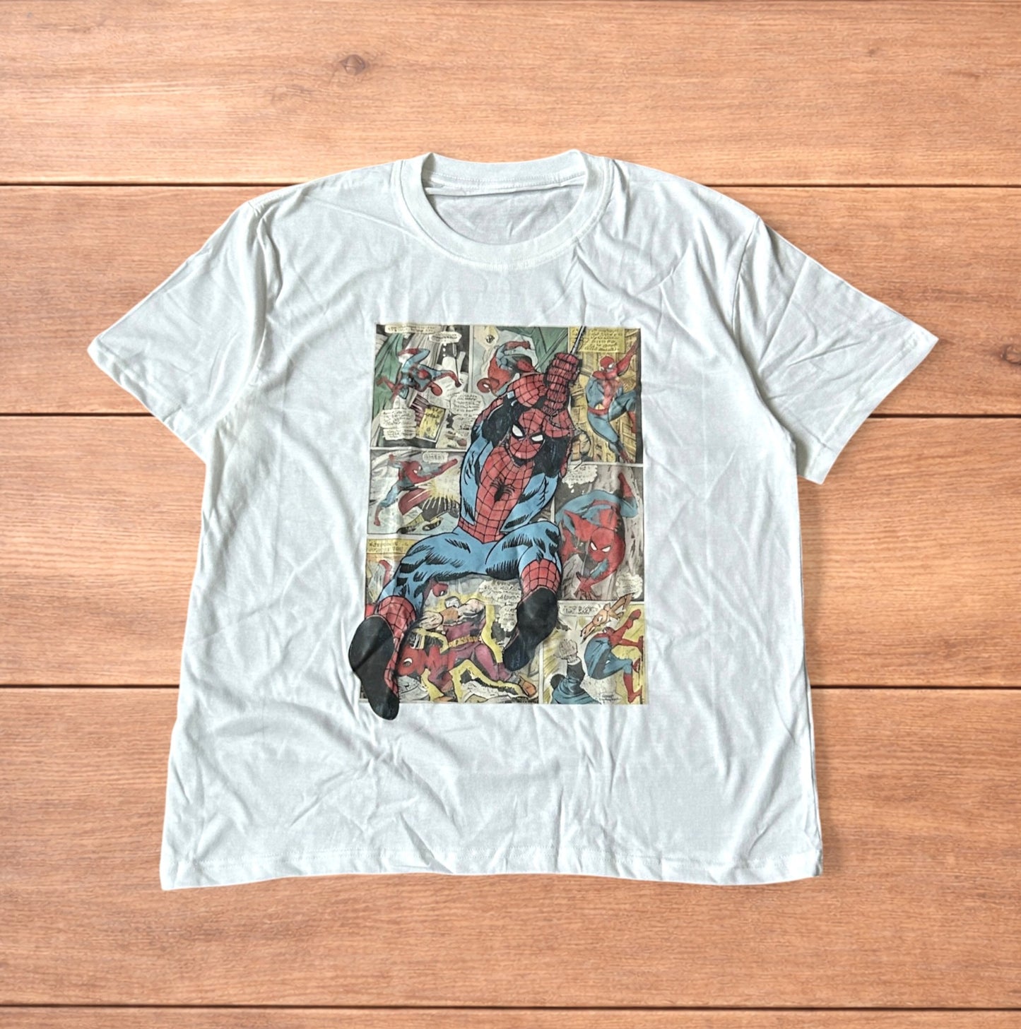 Vintage style Spiderman tshirt with front graphic in white.