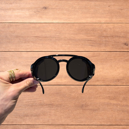 Vintage style round steampunk aviation sunglasses in brown with brown lense.