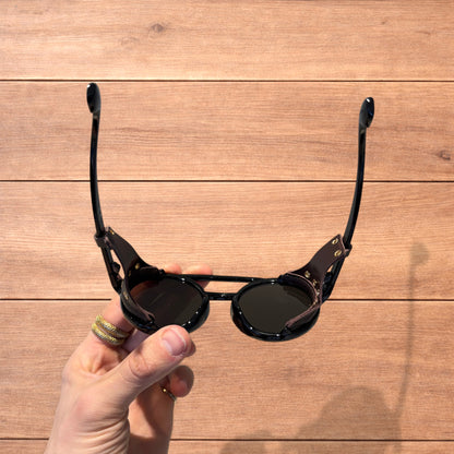 Vintage style round steampunk aviation sunglasses in brown with brown lense.