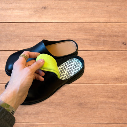Lovely faux leather slip on clogs slippers in black.