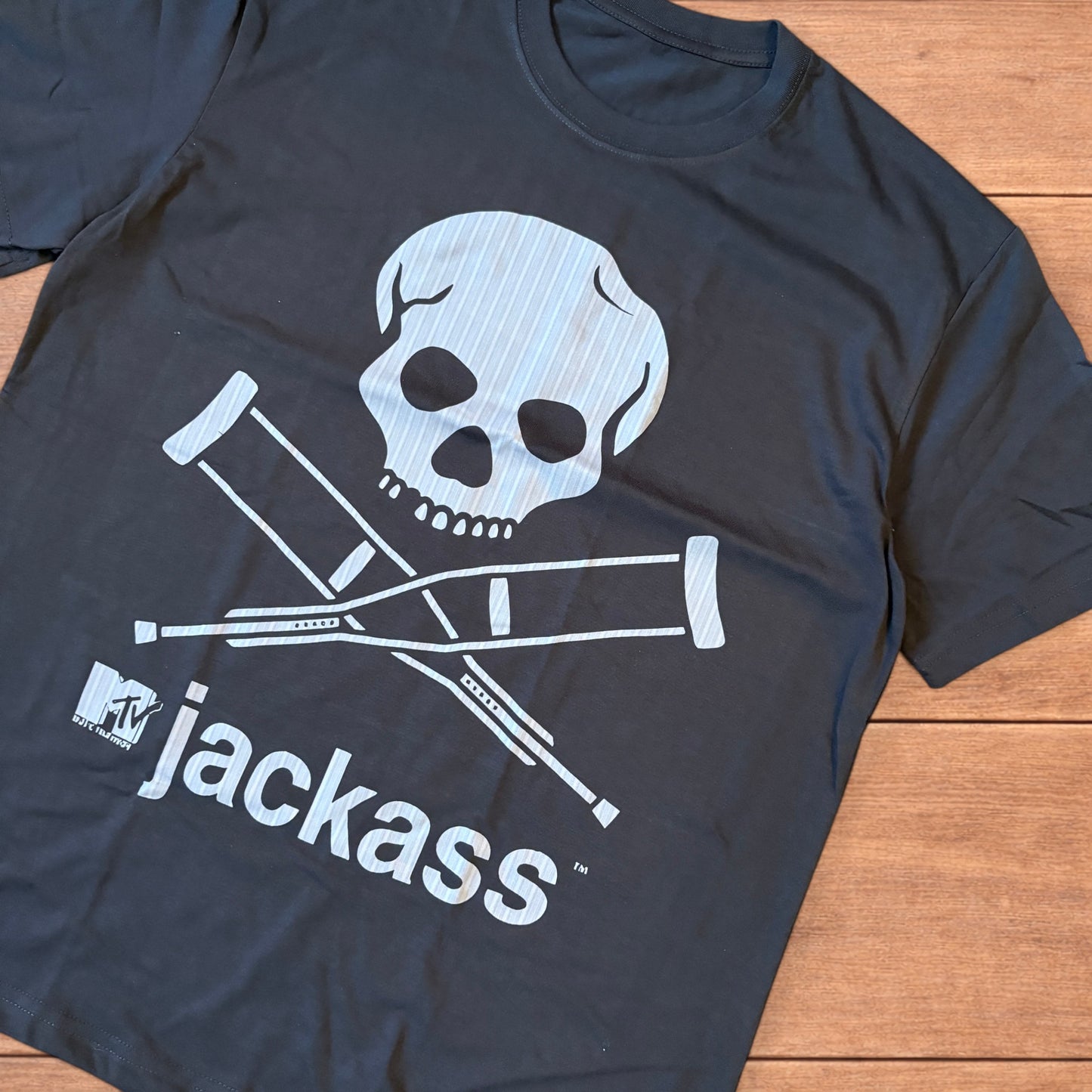 Jackass MTV T-shirt with front graphic in grey.