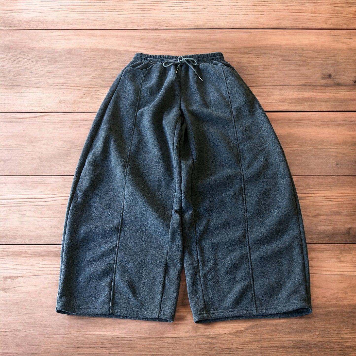 Super baggy wide leg Korean joggers in dark grey.