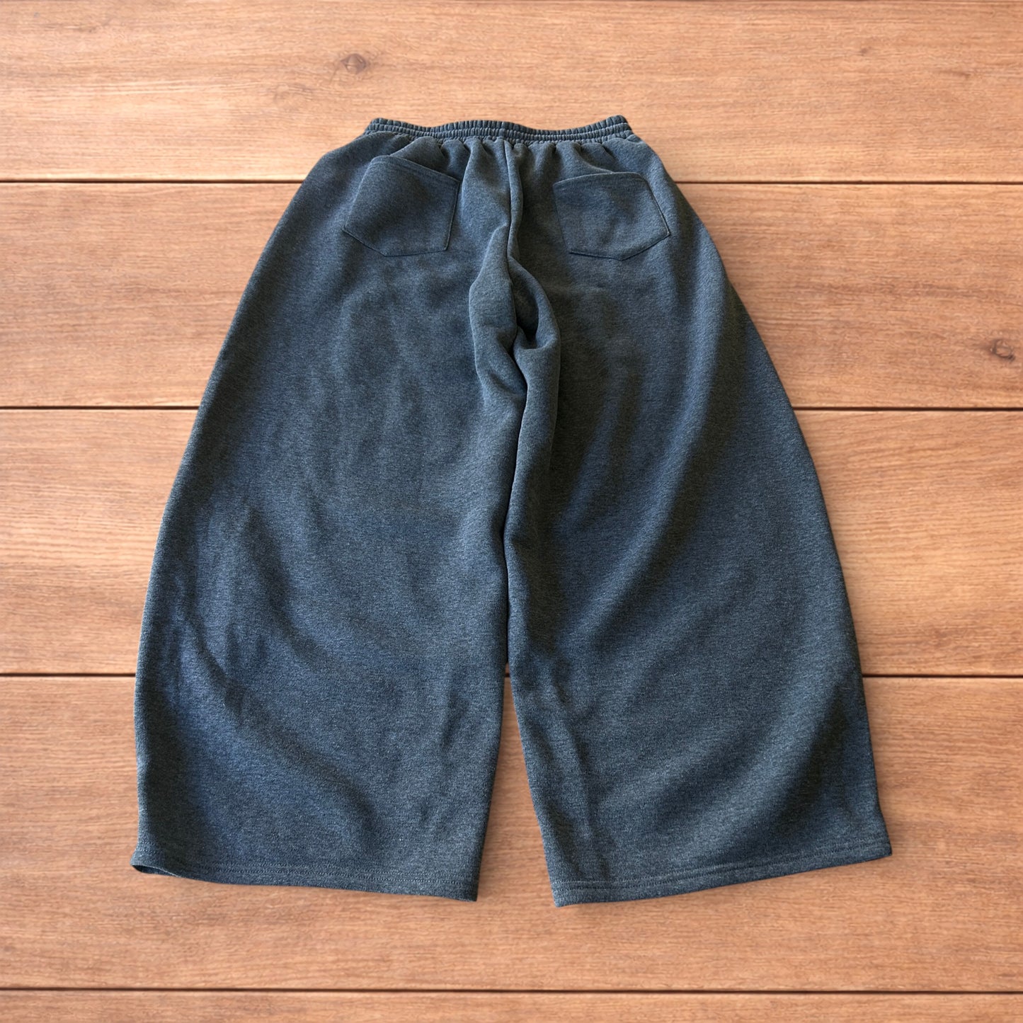 Super baggy wide leg Korean joggers in dark grey.