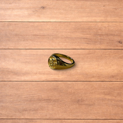 Lovely vintage style stainless steel angel signet ring in gold.