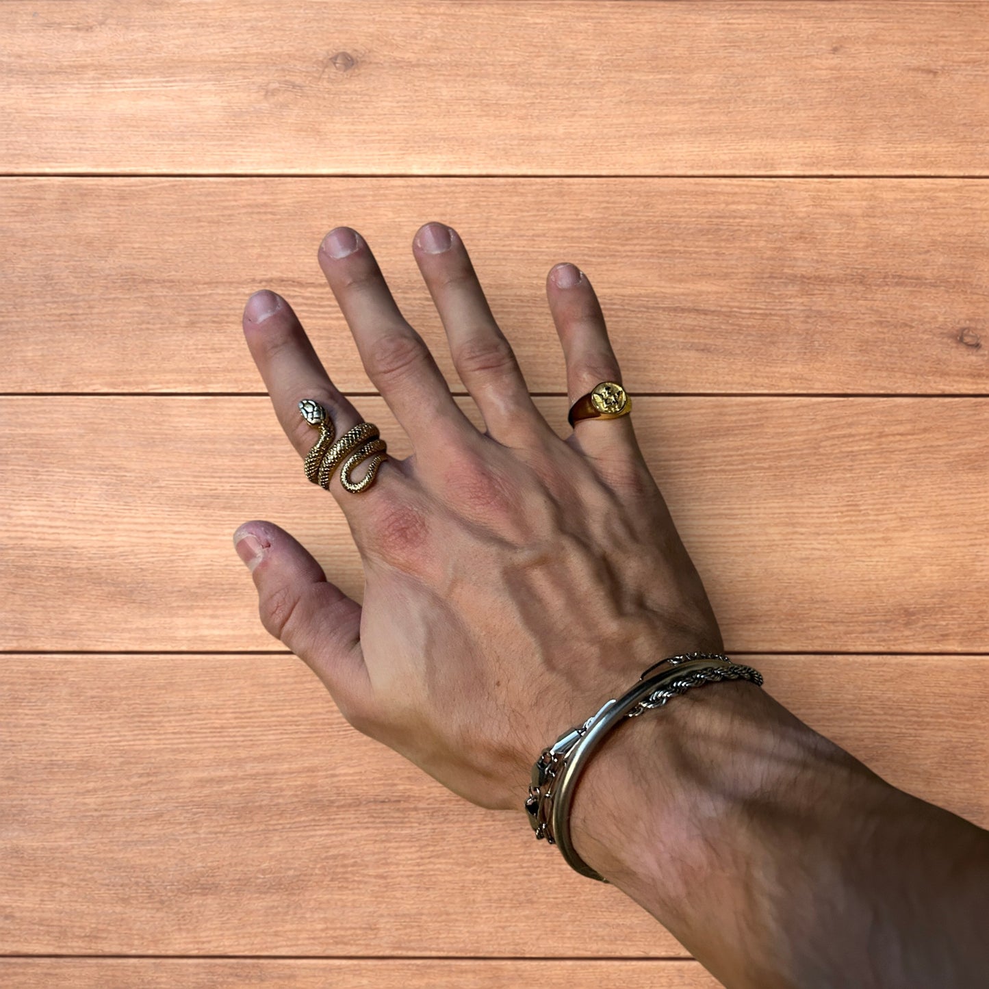 Lovely vintage style stainless steel angel signet ring in gold.