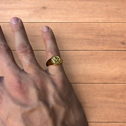 Lovely vintage style stainless steel angel signet ring in gold.