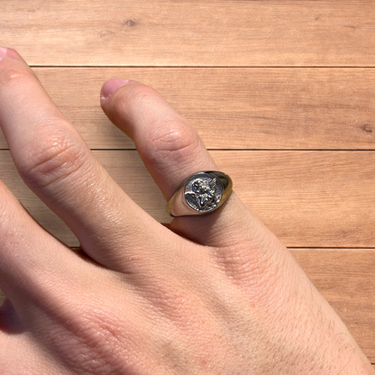 Lovely vintage style stainless steel angel signet ring in silver.