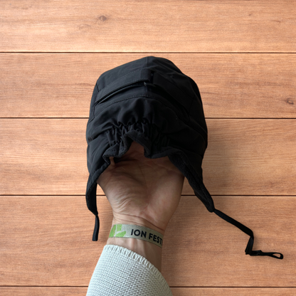 Insane Military Pilot Trapper padded fluffy hat cap in black.