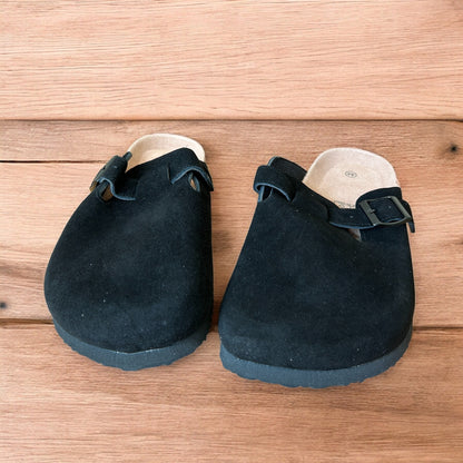 Lovely suede mules cloggs shoes in black.