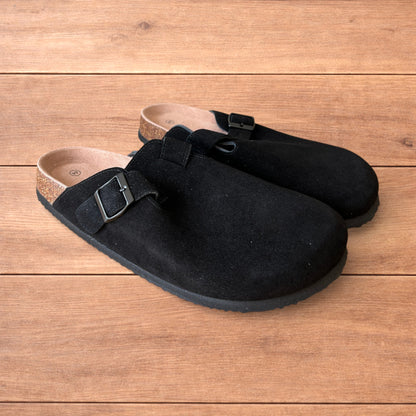 Lovely suede mules clogs shoes in black.