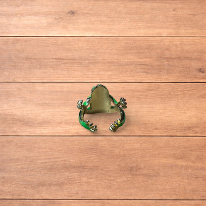 Novelty fun Frog adjustable ring in green/silver.