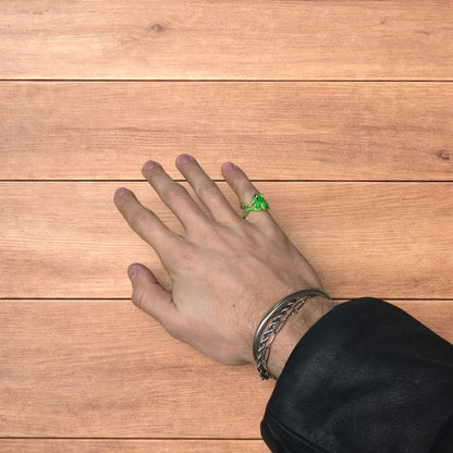 Novelty fun Frog adjustable ring in green/silver.