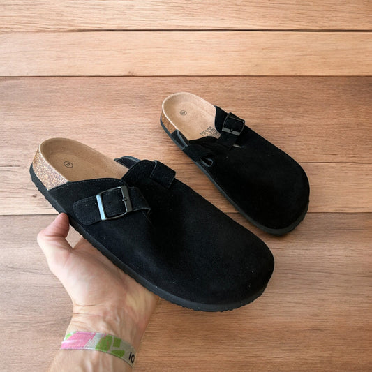 Lovely suede mules cloggs shoes in black.