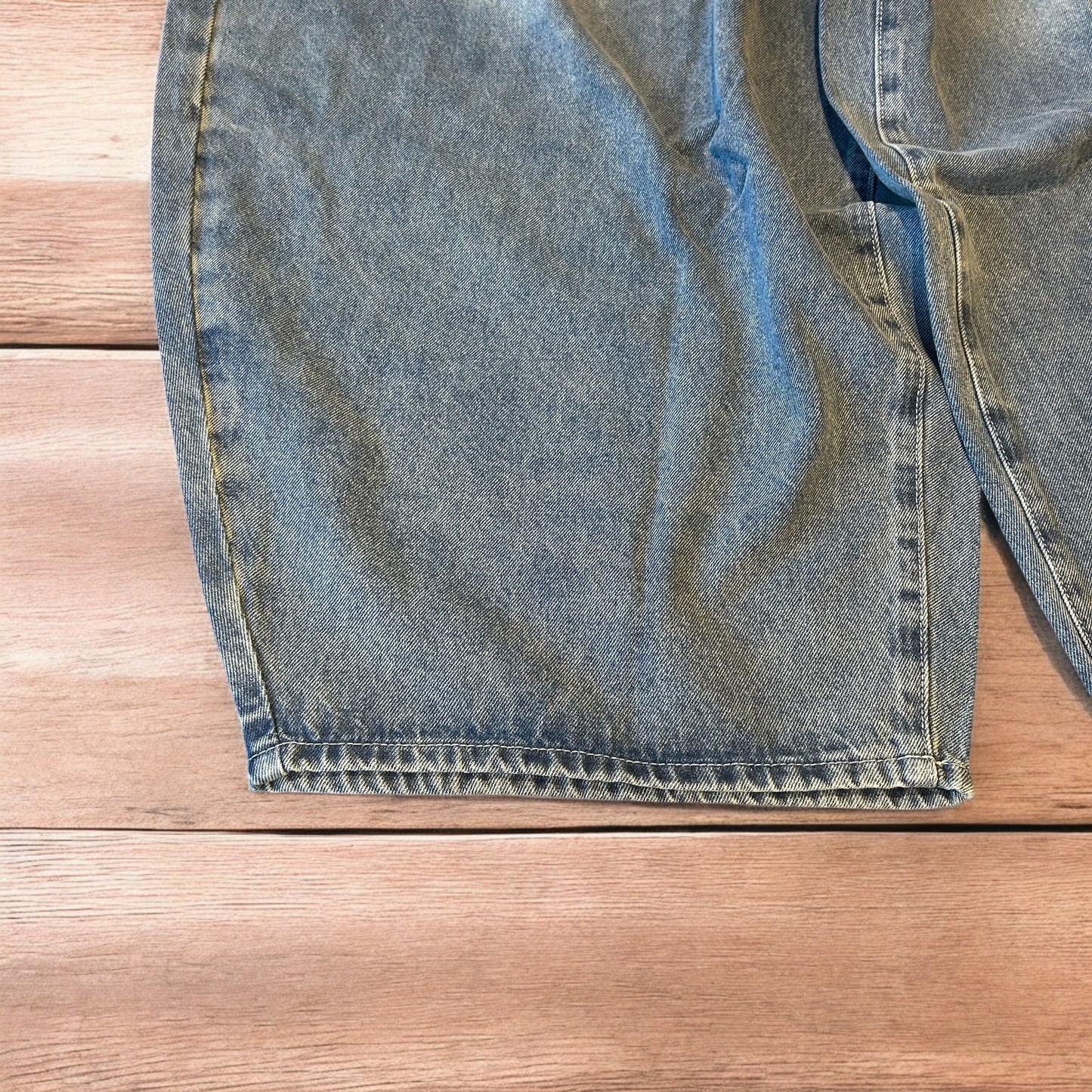 Super baggy wide leg balloon fit jeans in light blue wash.