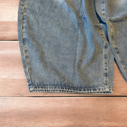 Super baggy wide leg balloon fit jeans in light blue wash.