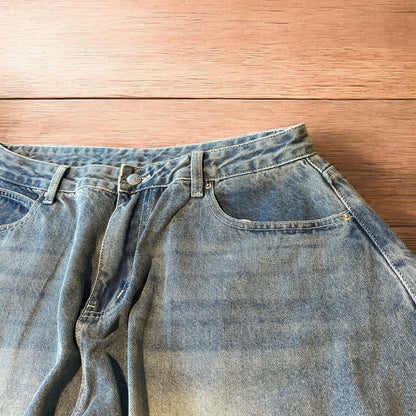 Super baggy wide leg balloon fit jeans in light blue wash.