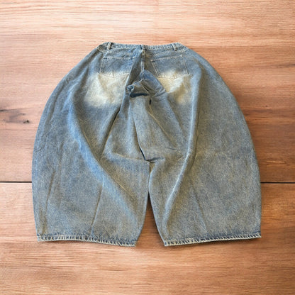 Super baggy wide leg balloon fit jeans in light blue wash.