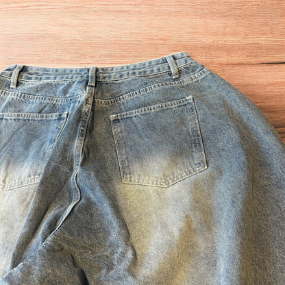 Super baggy wide leg balloon fit jeans in light blue wash.