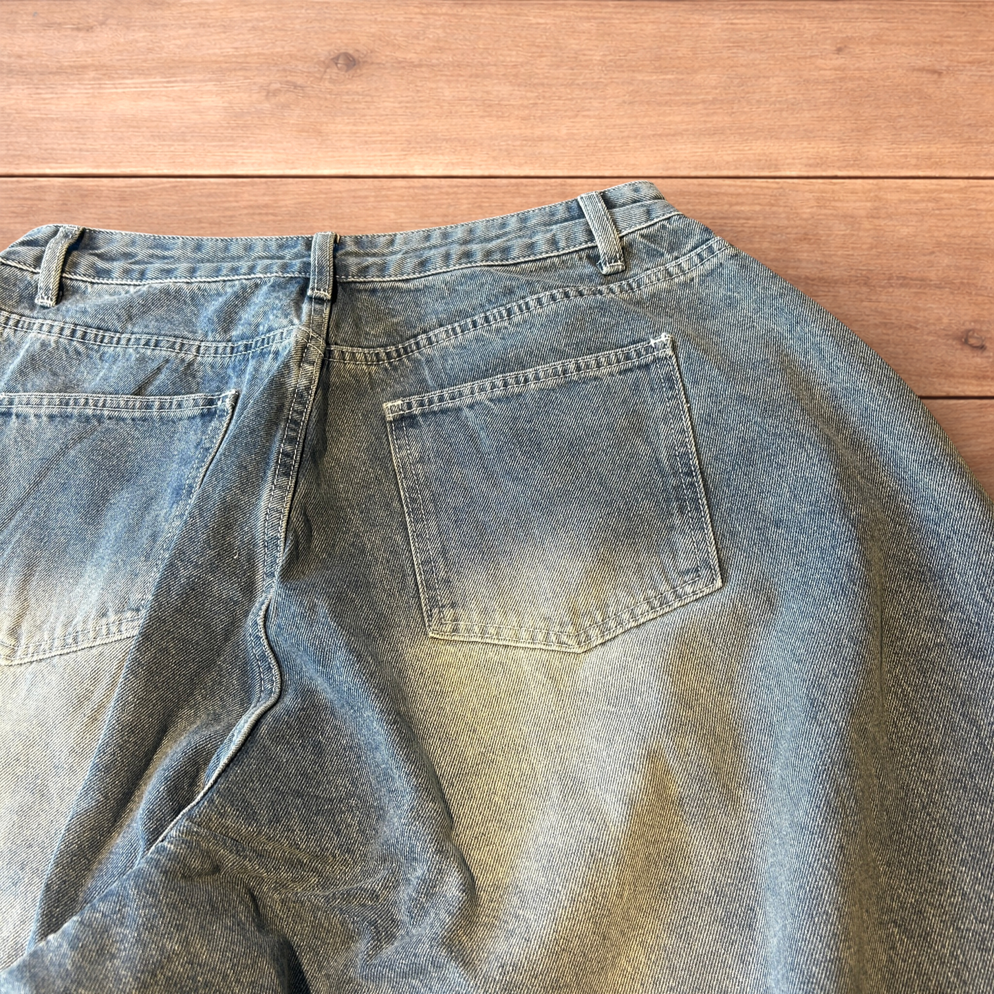 Super baggy wide leg balloon fit jeans in mid blue wash.