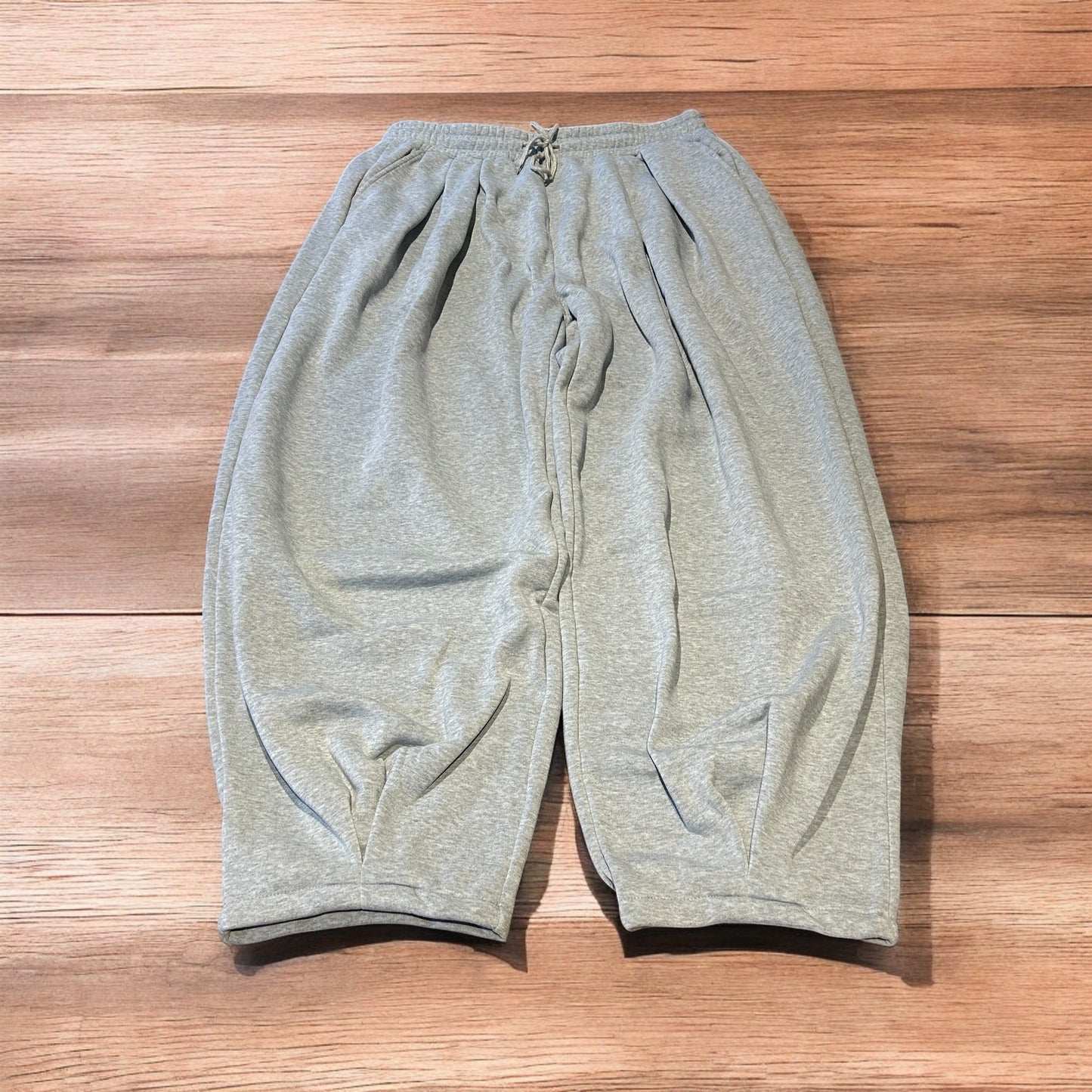 Lovely super baggy wide leg Japanese joggers in marl grey.