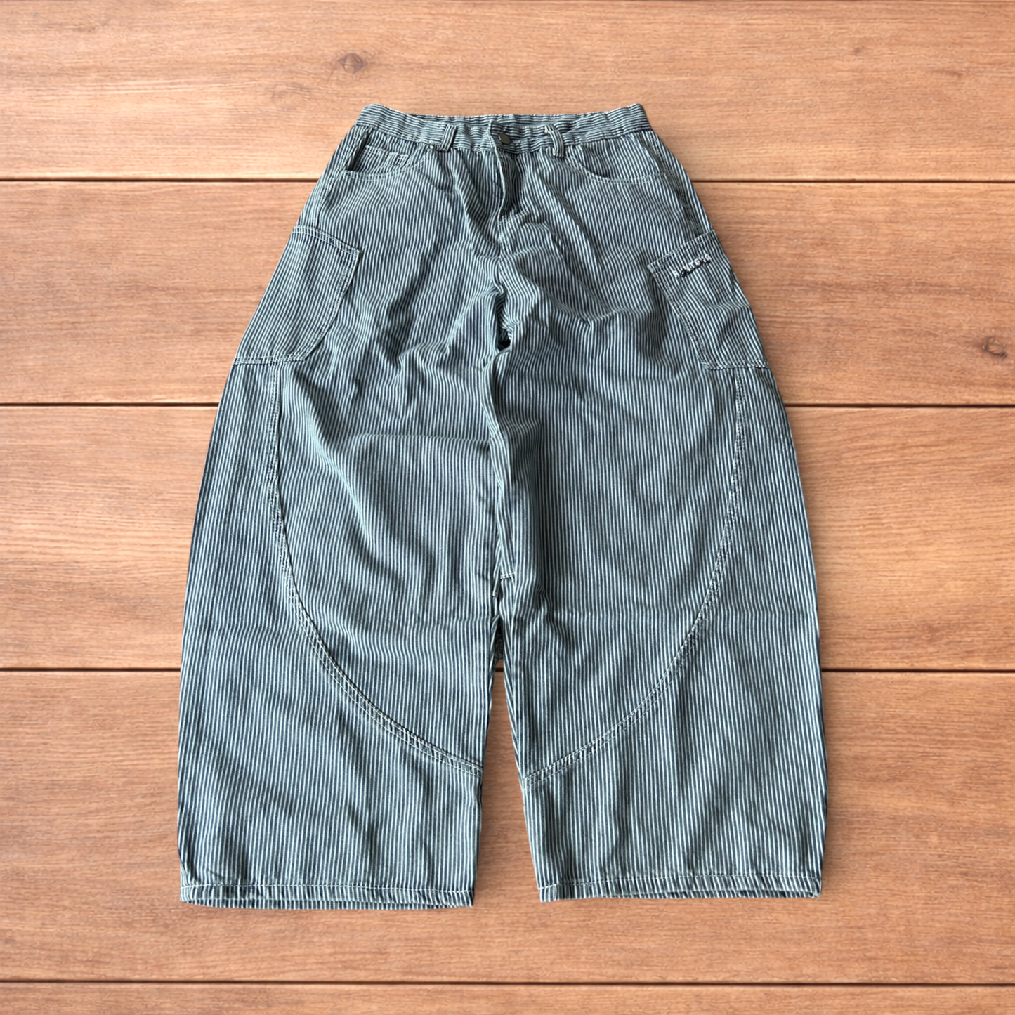 Incredible super baggy wide leg pinstripe cargo trousers in blue/white.