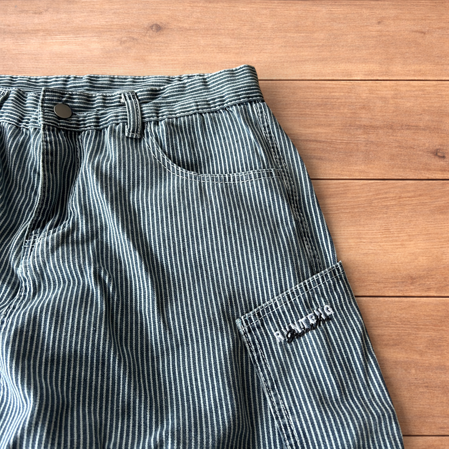 Incredible super baggy wide leg pinstripe cargo trousers in blue/white.